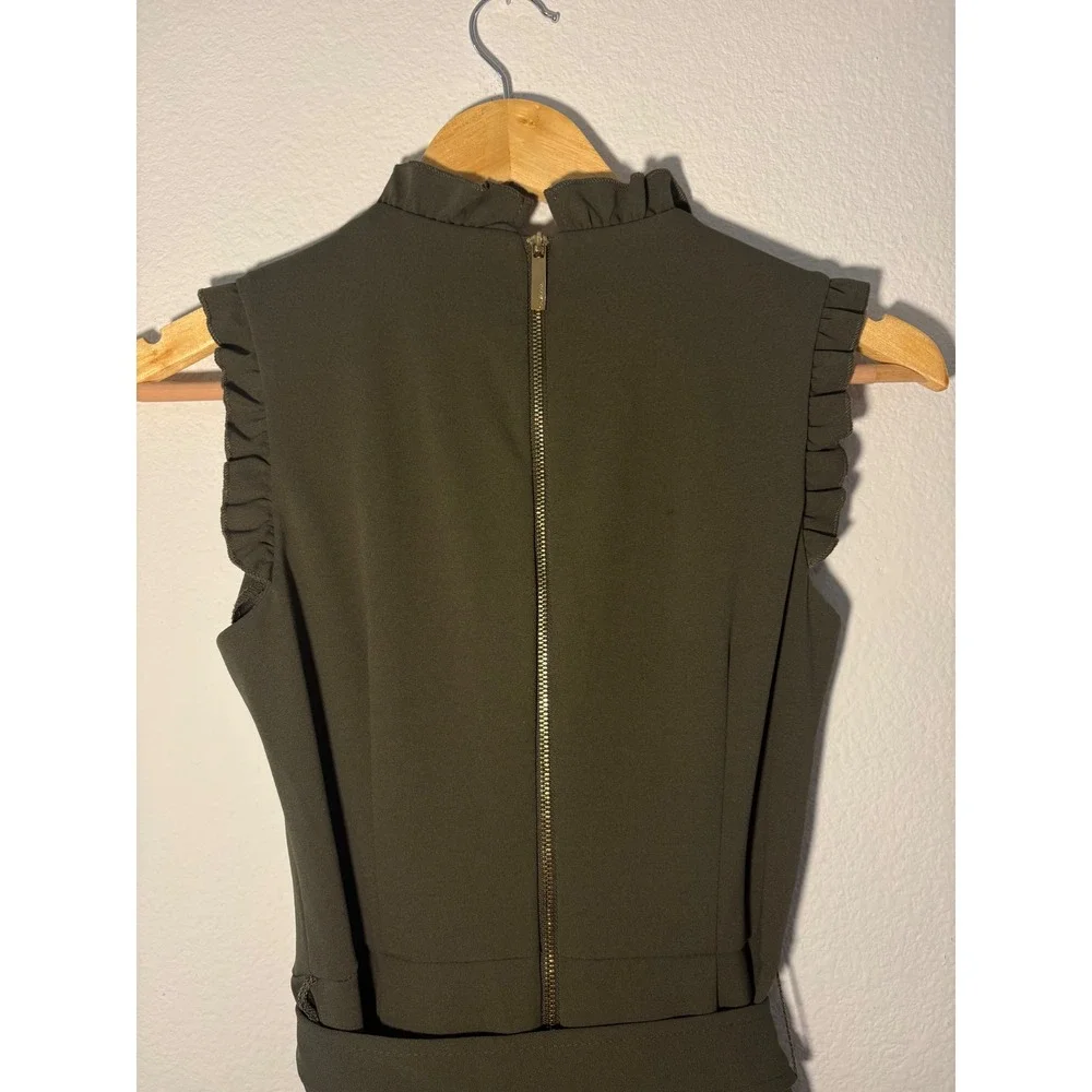 Calvin Klein Womens Ruffle V-Neck Wide Leg Jumpsuit Olive Green Size 2 Belted - Picture 4 of 9